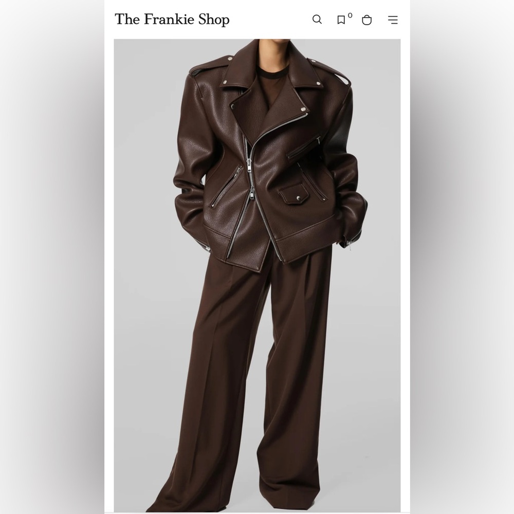 Orig$530 | The Frankie Shop Chicago Brown Leather Jacket Utility